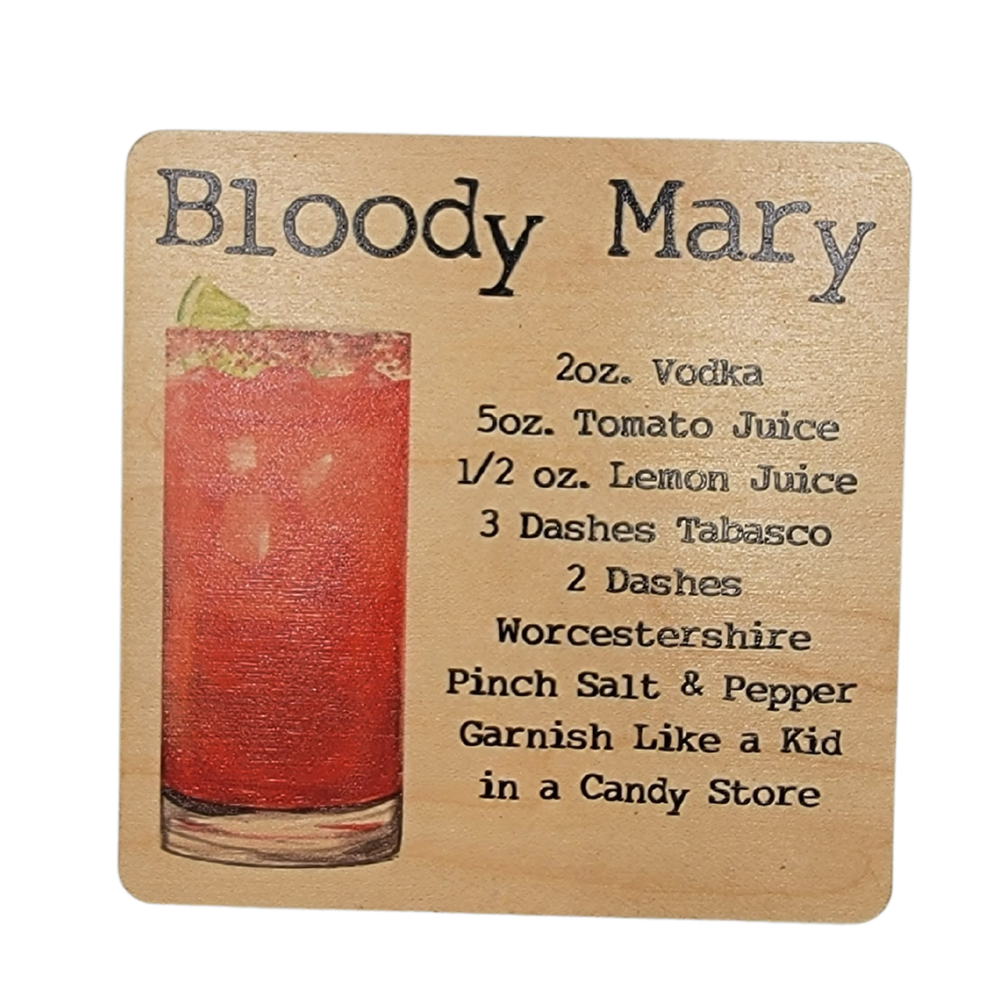 Driftless Studios - Bloody Mary Cocktail Wooden Bar Coaster