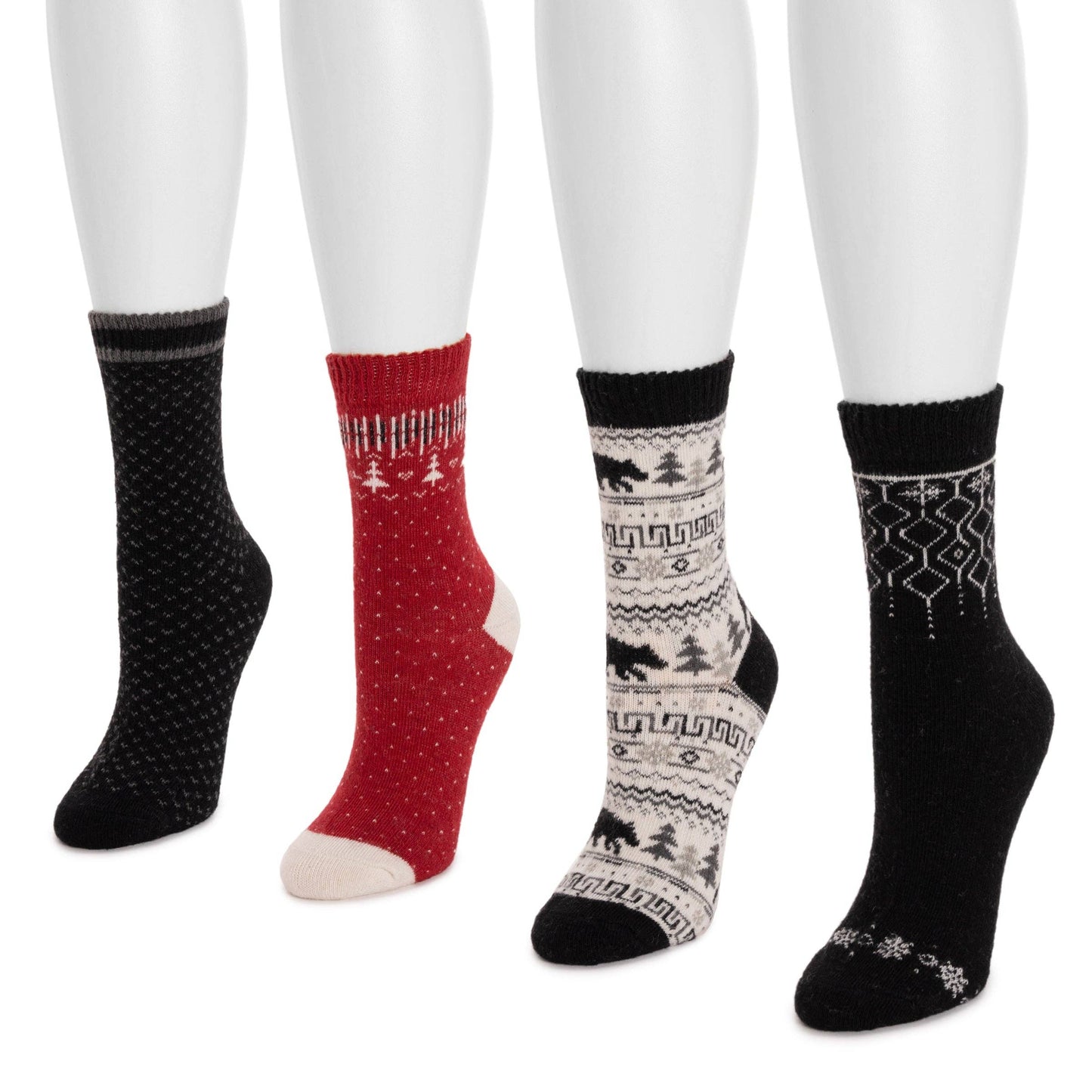 Muk Luks - MUK LUKS Women's 4 Pair Pack Patterned Crew Boot Socks