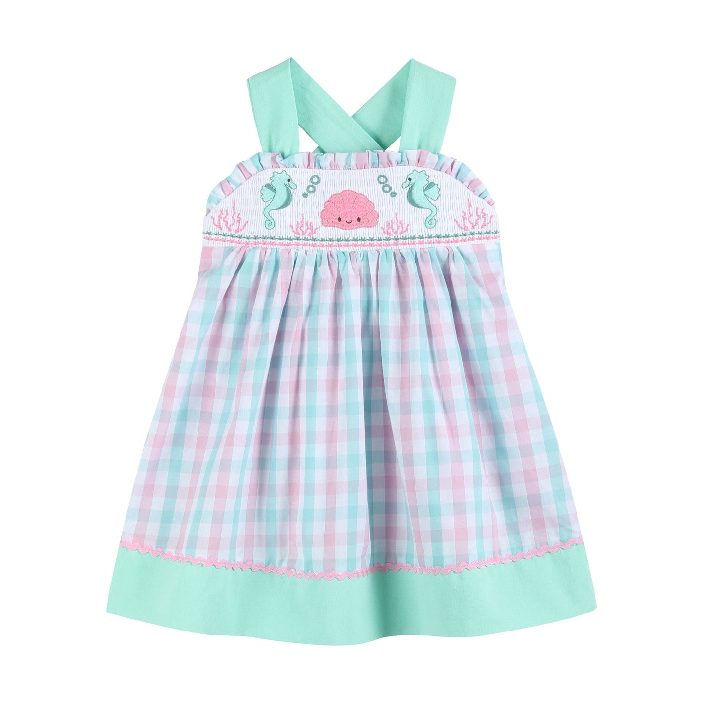 Lil Cactus - Pink and Aqua Seashell Smocked Sundress