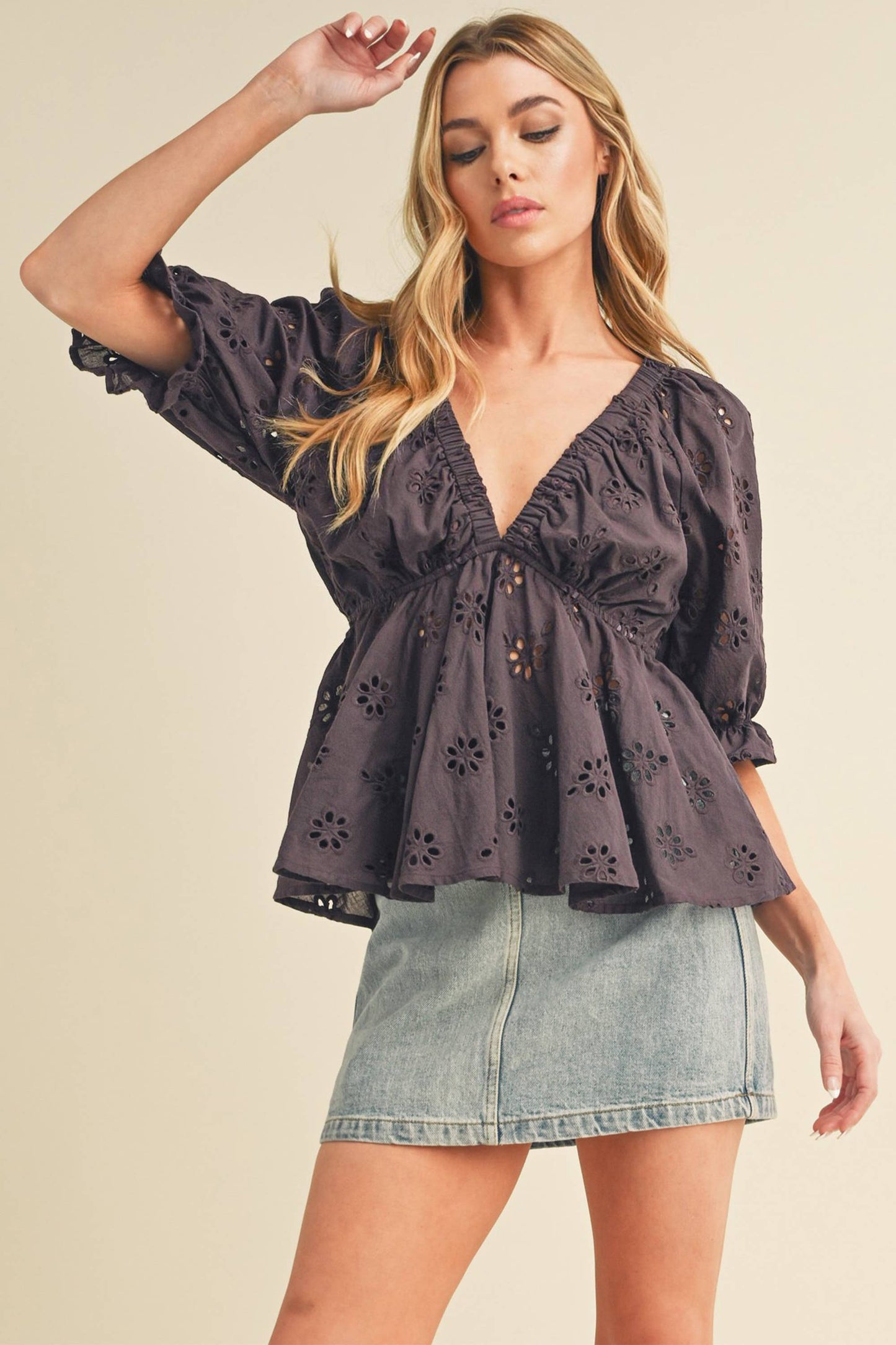 AEMI + CO - 8290DK Hazle Eyelet Embroidered Top