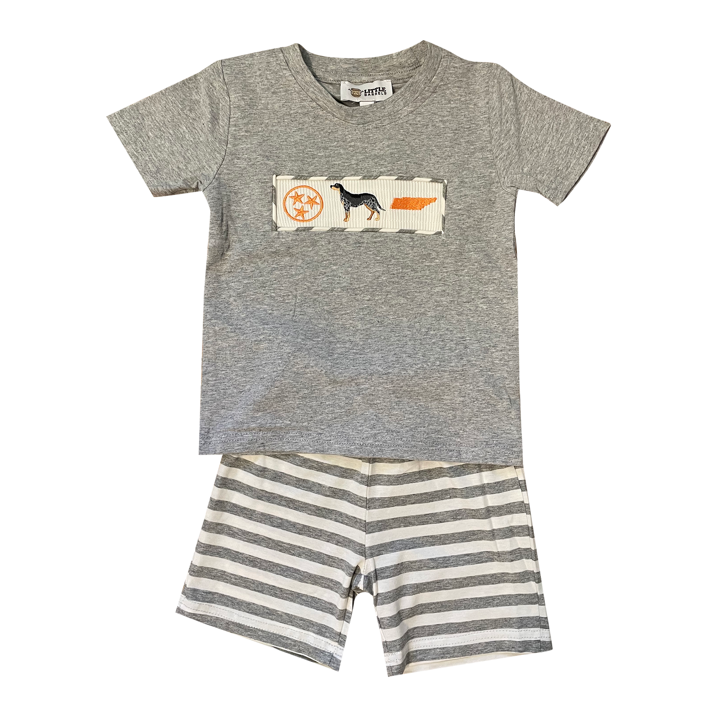 Barrel Down South - Tennessee Tri Star, State, and Dog Smocked Boy 2 Piece Set
