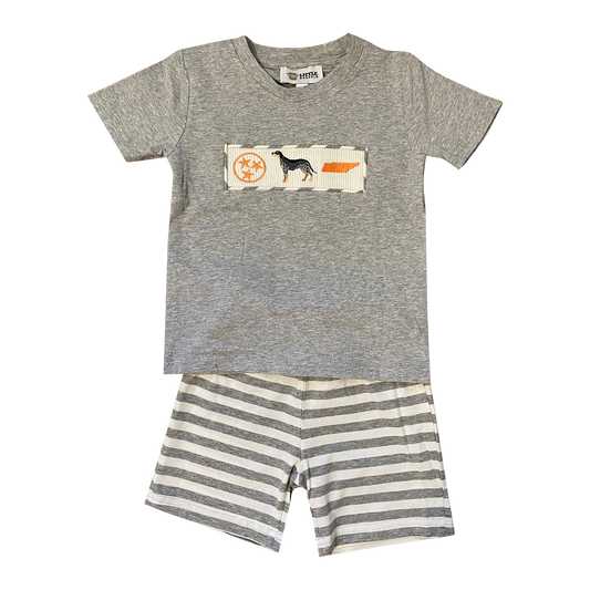 Barrel Down South - Tennessee Tri Star, State, and Dog Smocked Boy 2 Piece Set