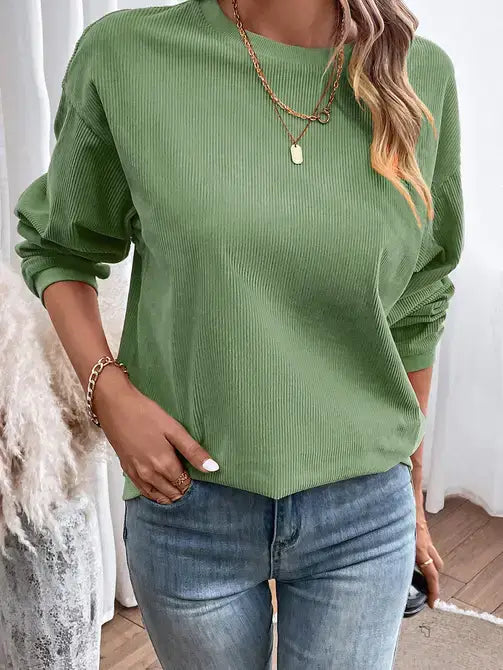 Lovesoft - Orange Long Sleeve Ribbed Corded Oversized Sweatshirt