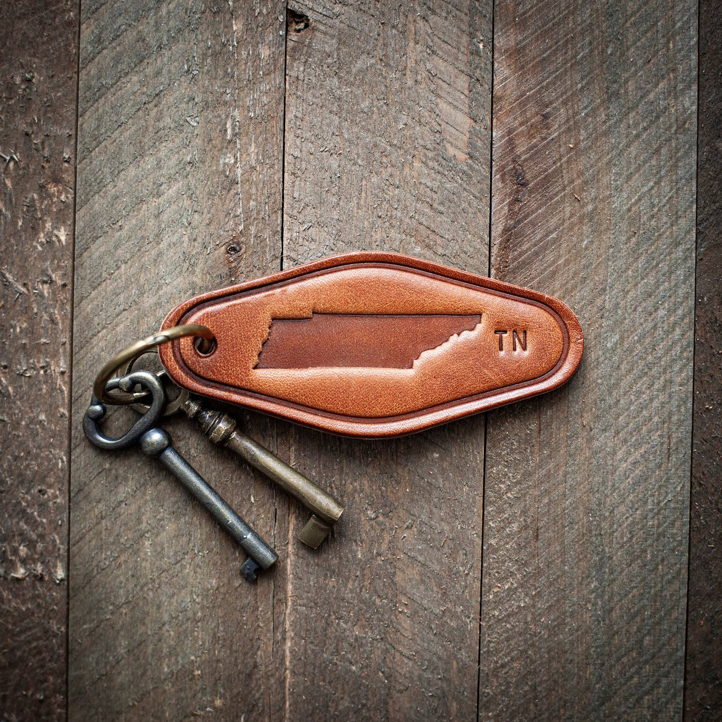 Sugarhouse Leather - Tennessee State Silhouette Leather Keychain Motel Style