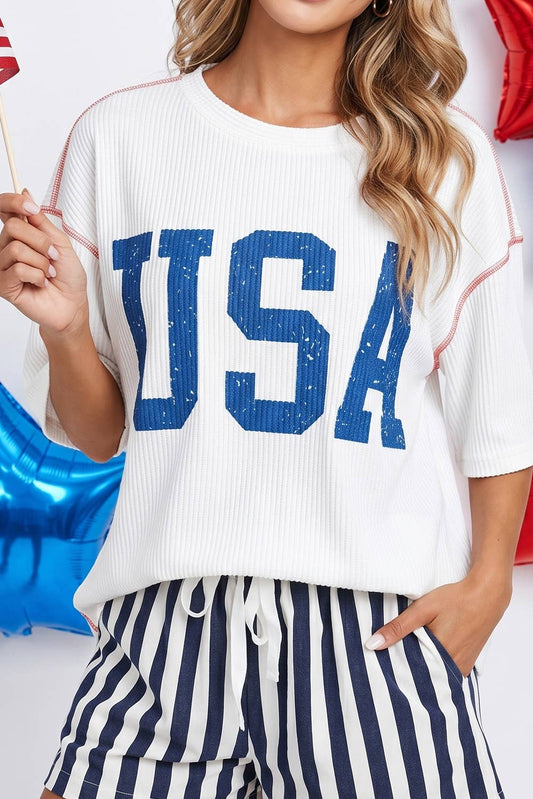 Little Daisy Closet - LDC 4th of July USA Graphic Half Sleeve Ribbed Top | S-4X