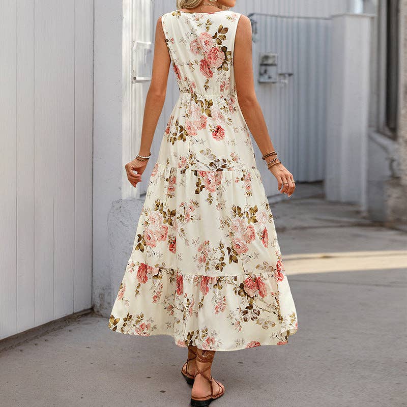 Lovesoft - Sleeveless Deep V-Neck Loose Plain Long Maxi Casual Dress