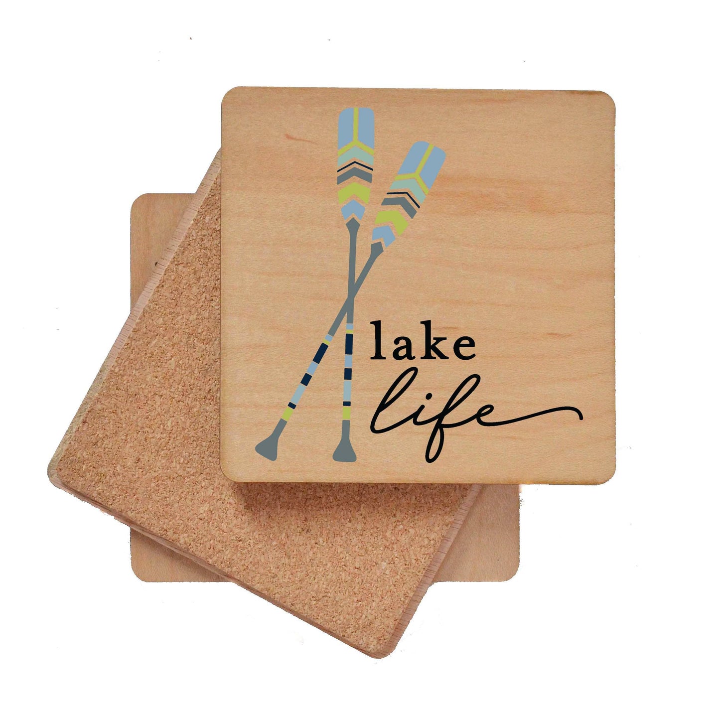 Driftless Studios - Lake Life With Paddles Wood Coaster - Lake Décor