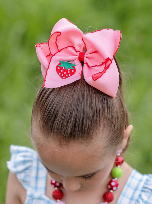 The Hair Bow Company - Strawberry Embroidered Moonstitch Hair Bow | Clip or Headband
