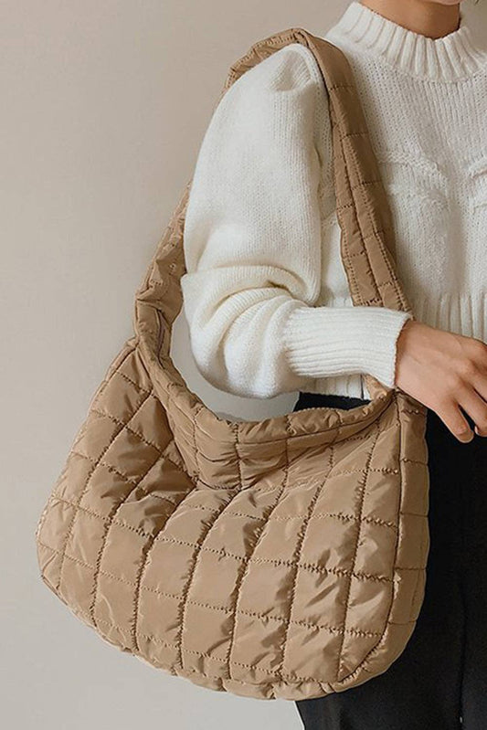 Lovesoft - Quilted Zipper Large Shoulder Bag