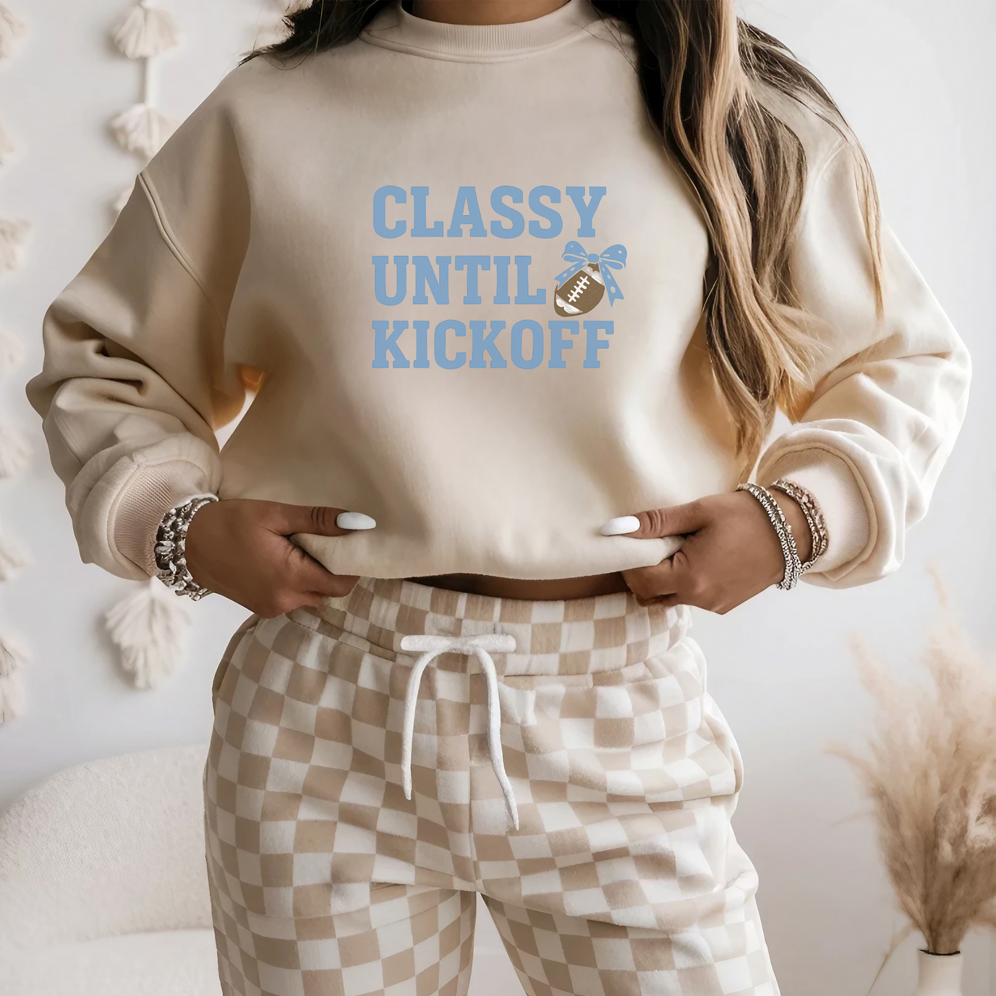 Trendznmore - Classy Until Kickoff Football Graphic Crewneck Sweatshirt