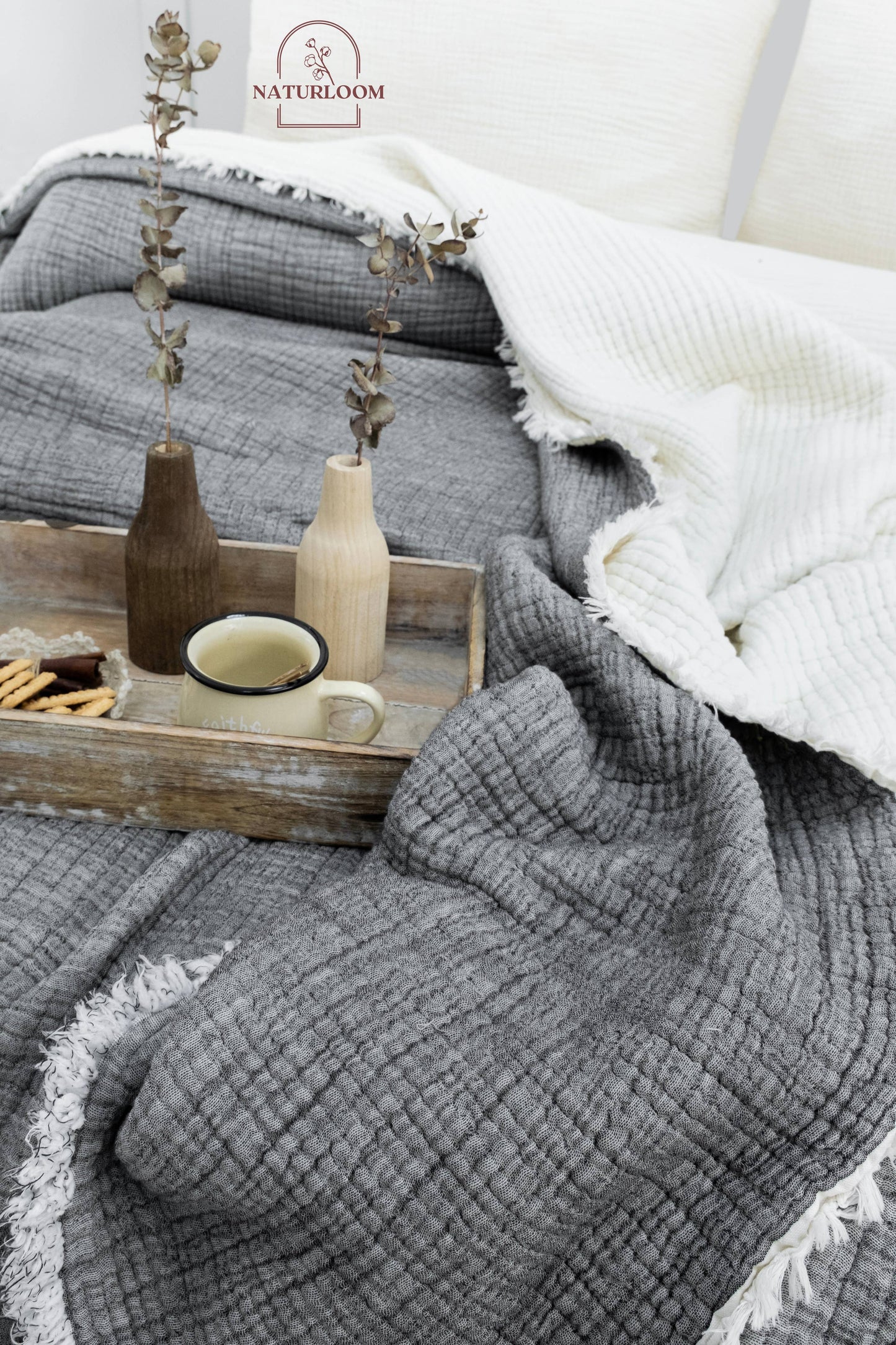 Naturloom - 6 Layer Organic GOTS Certified Muslin Quilt - Natural Comfort, Breathable & Cozy Year Round