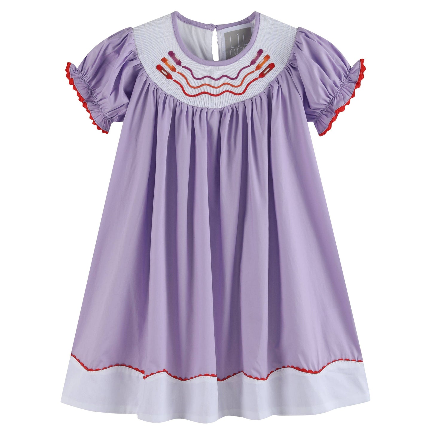 Lil Cactus - Purple Gingham Crayon Smocked Bishop Dress