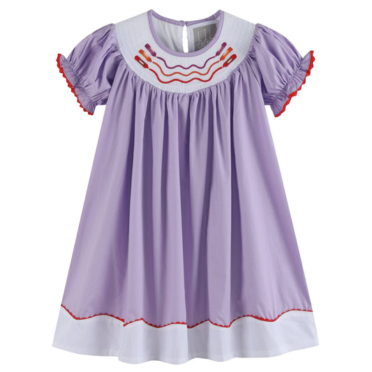 Lil Cactus - Purple Gingham Crayon Smocked Bishop Dress