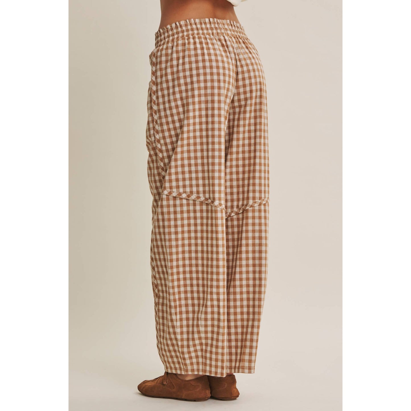 in february - EASY DAY RELAXED GINGHAM COTTON BARREL LEG PANTS