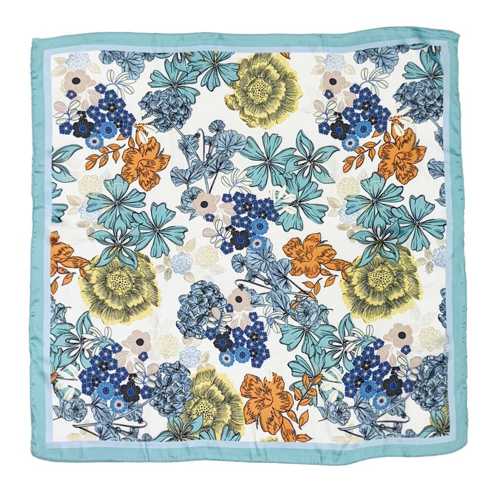 Sensibling Corp. - Earthy Floral Garden Printed Square Silky Satin Scarf