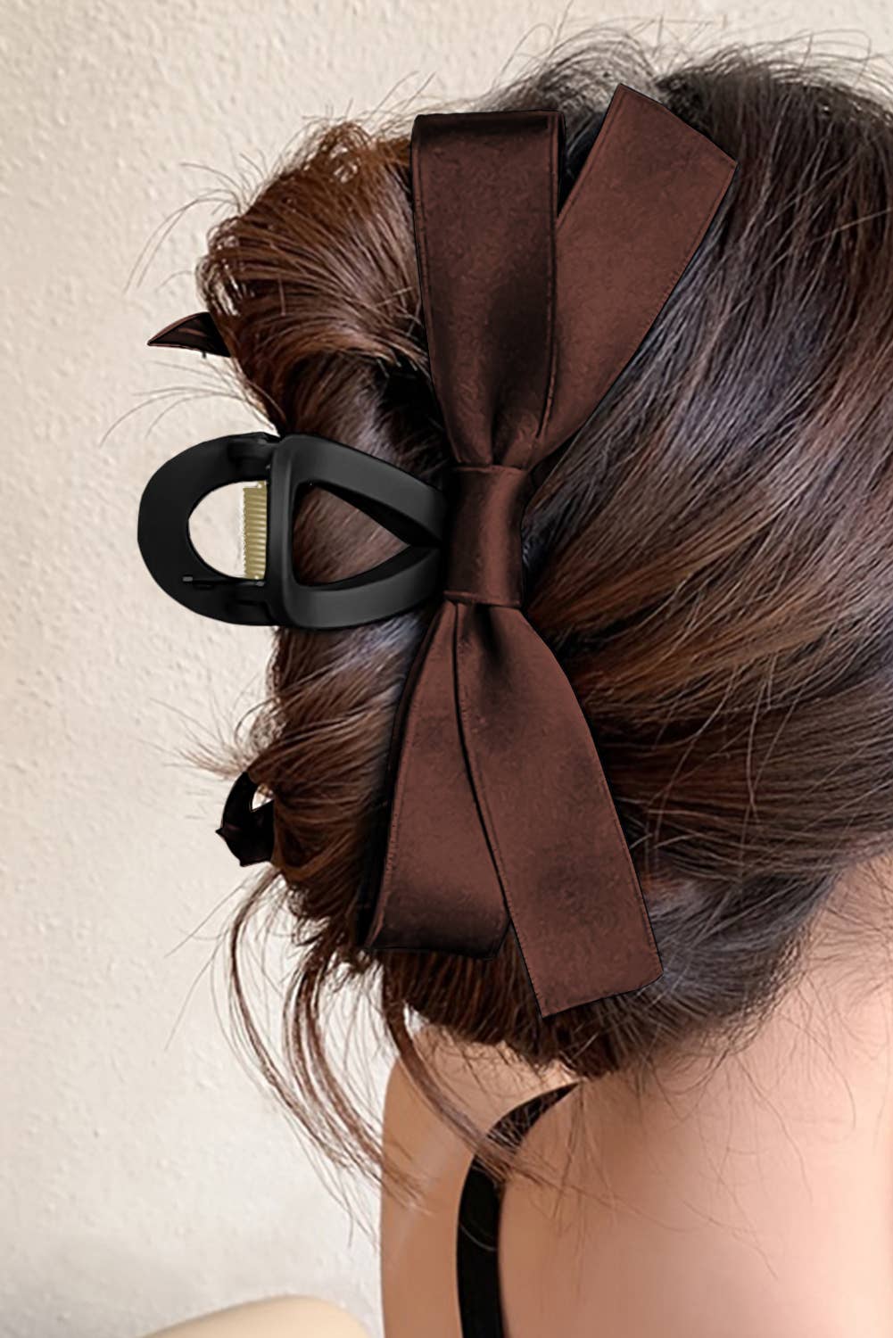 Lovesoft - Solid Color Bow Decor Large Hair Claw Clip