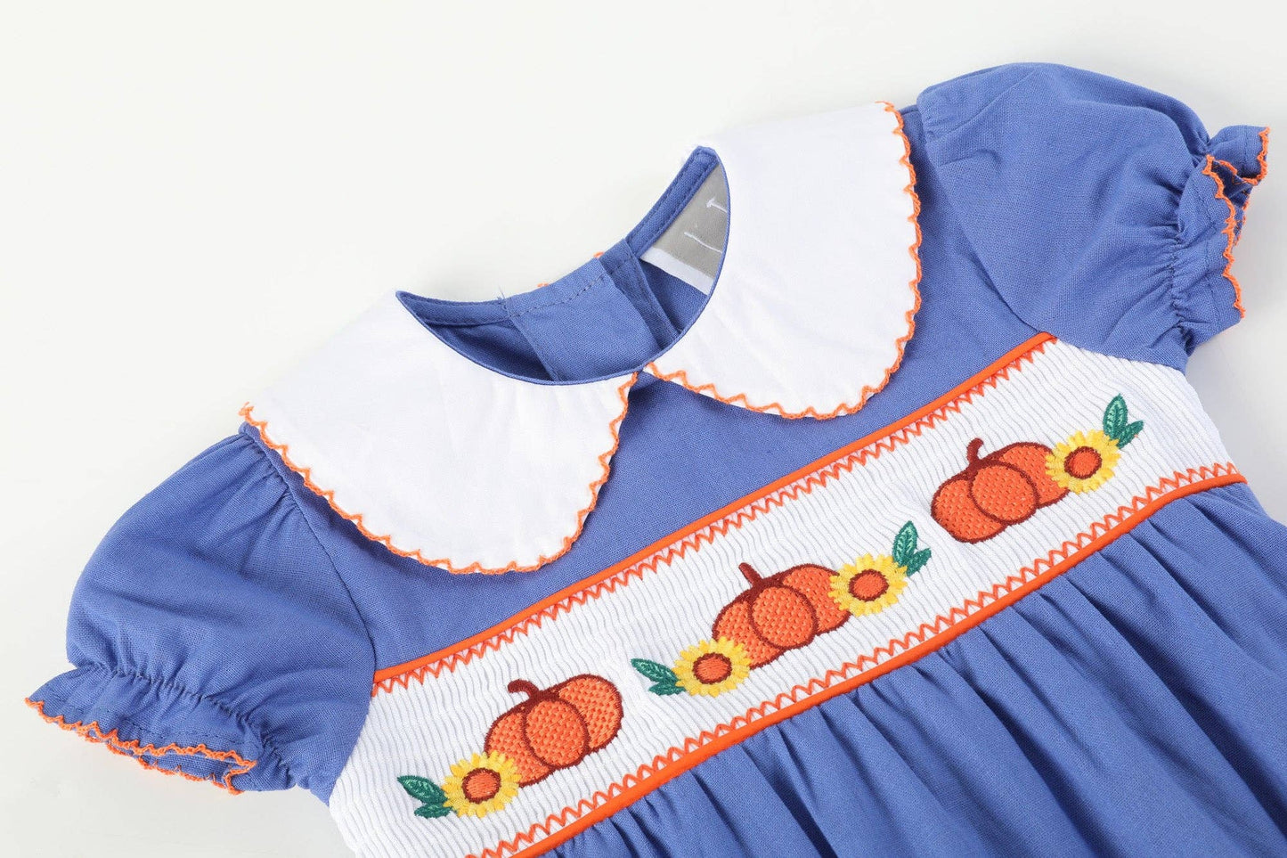 Lil Cactus - Blue Pumpkin Sunflower Smocked Collared Romper