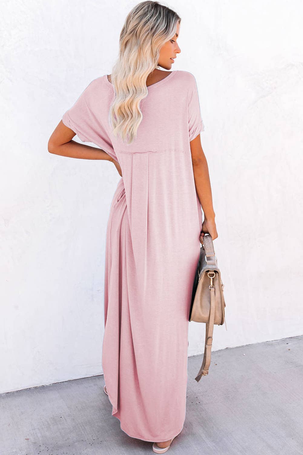 Lovesoft - V Neck Hidden Pocket Splits Maxi T-shirt Dress