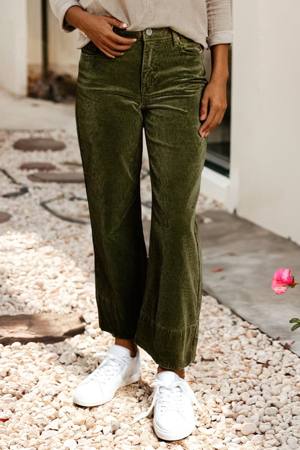 Little Daisy Closet - LDC Solid Color High Waist Corduroy Wide Leg Pants