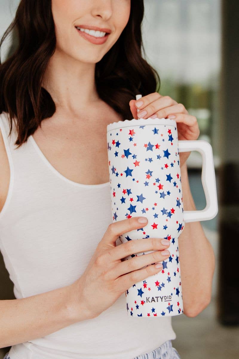 Katydid - Red, White, Blue STAR 38 Oz Tumbler w/ Handle