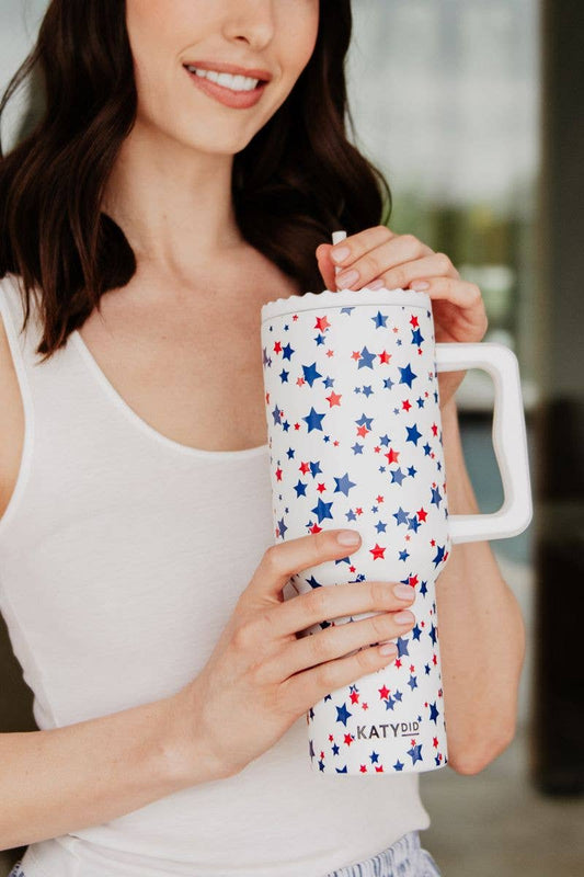 Katydid - Red, White, Blue STAR 38 Oz Tumbler w/ Handle
