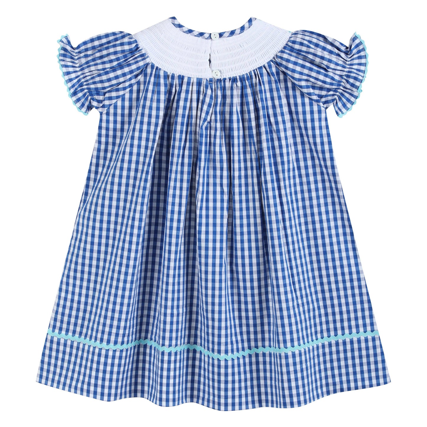 Lil Cactus - Royal Blue Gingham School Smocked Bishop Dress