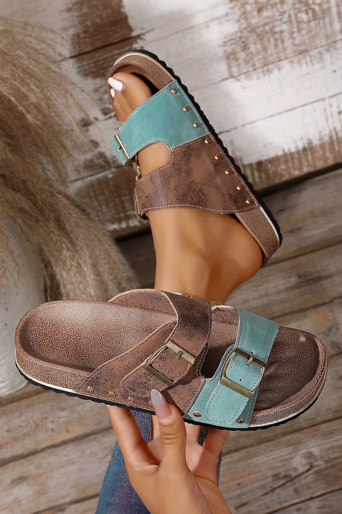 Little Daisy Closet - LDC Western Suede Rivet Hollow Out PU Leather Slip-on Shoes