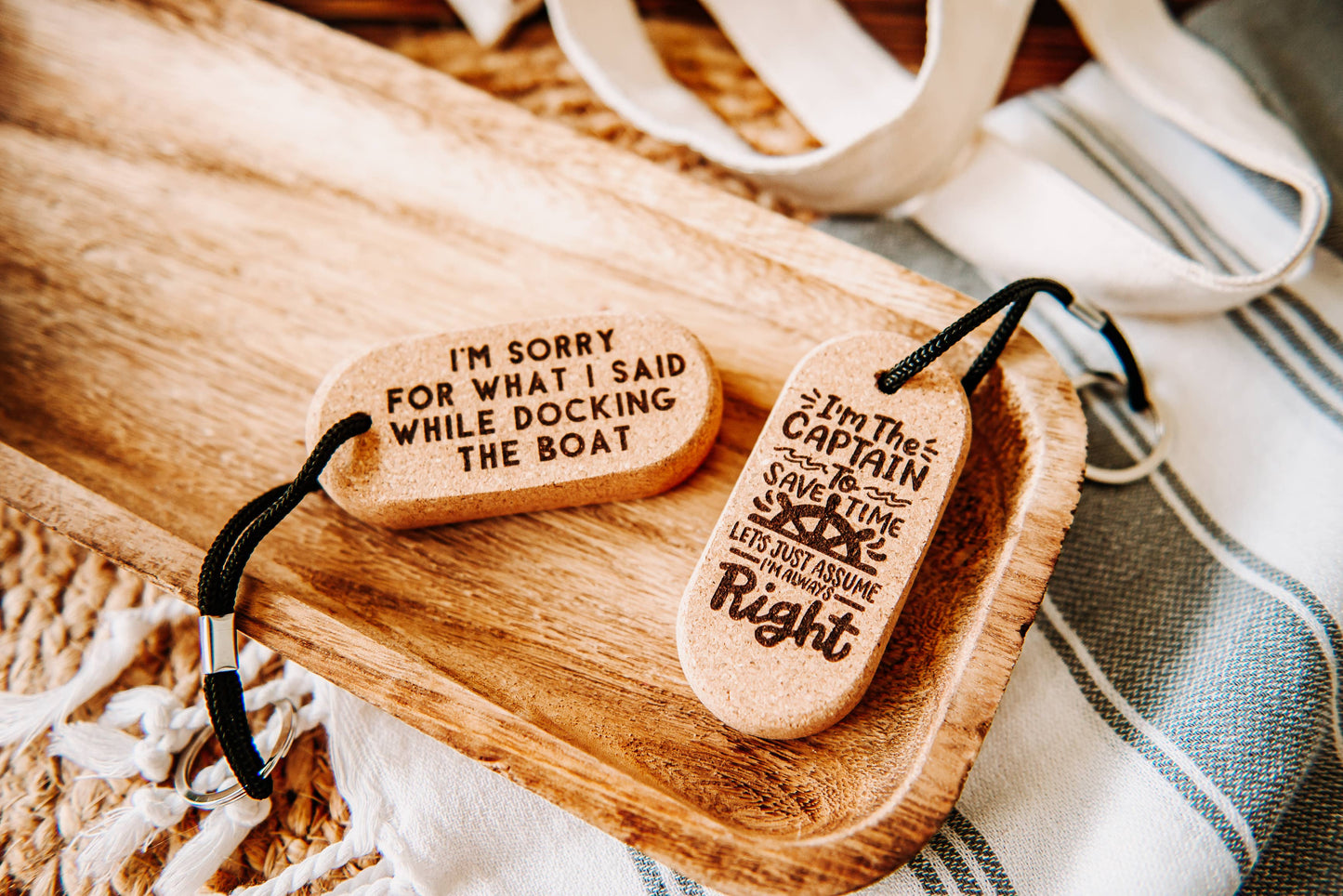 The Lillie Pad - Floating Cork Keychain Boat, Lake - One-sided design