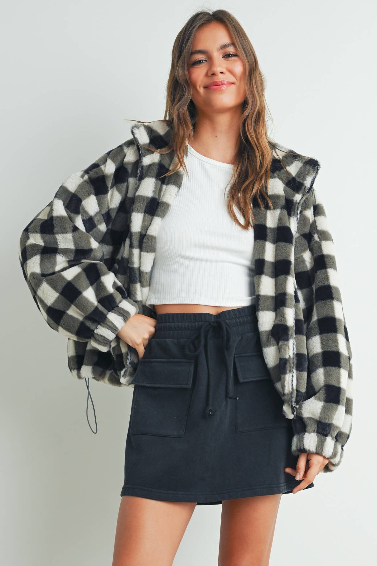 BUTTERMELON - Fall Drop Shoulder Plaid Fall Jacket - BMJ7504