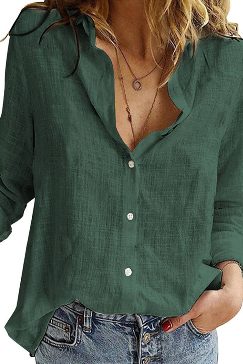 NINEXIS - CWTSTL1282_FALL LONG-SLEEVED LAPEL BUTTON-DOWN BLOUSE