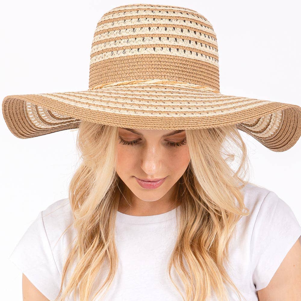 Sensibling Corp. - Striped Pattern Wide Brim Floppy Sun Hat