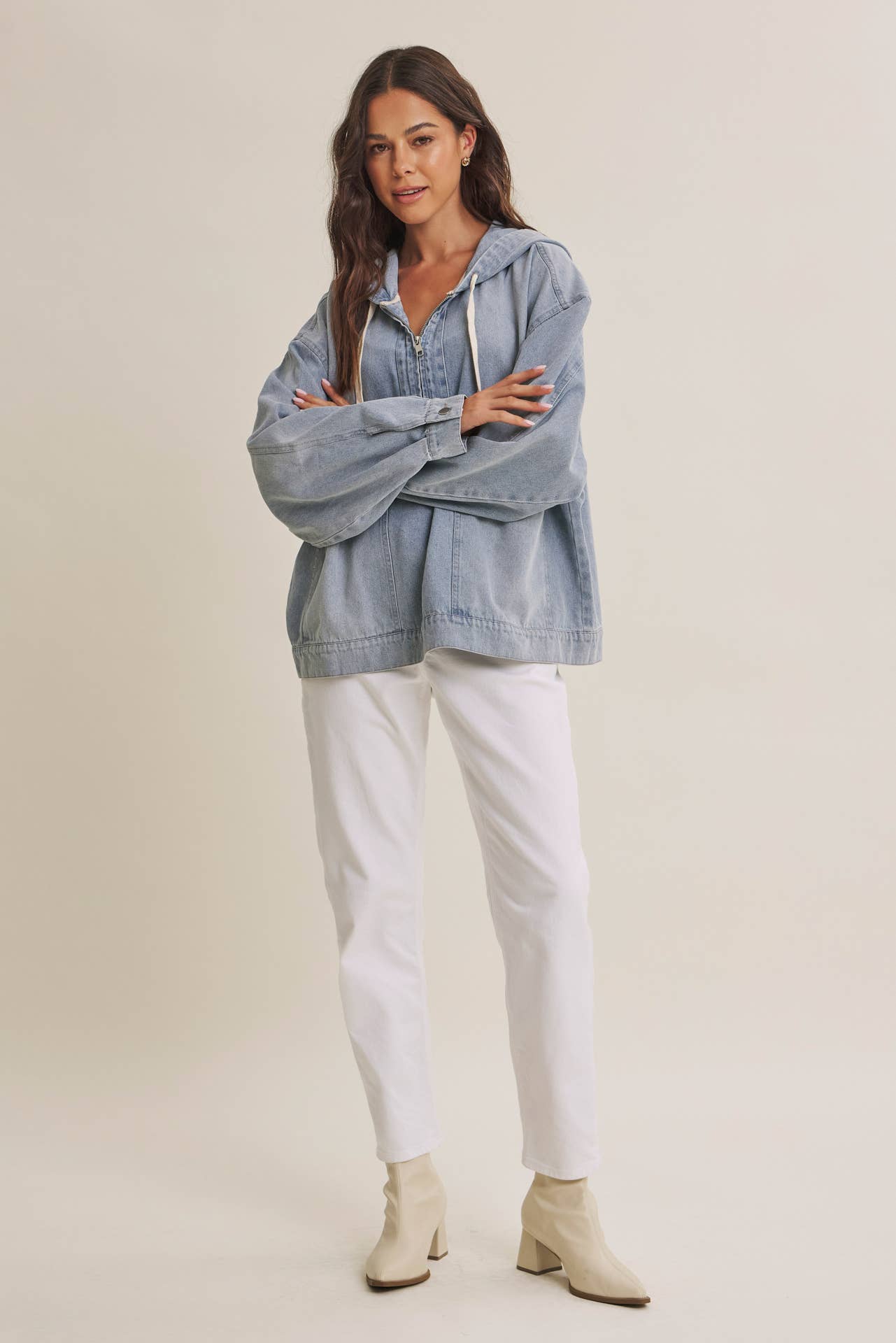 in february - CRAVING COMFORT MINERAL-WASHED DENIM HOODED PULLOVER