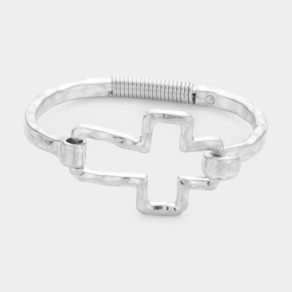 Sensibling Corp. - Hammered Open Metal Cross Hook Bracelet