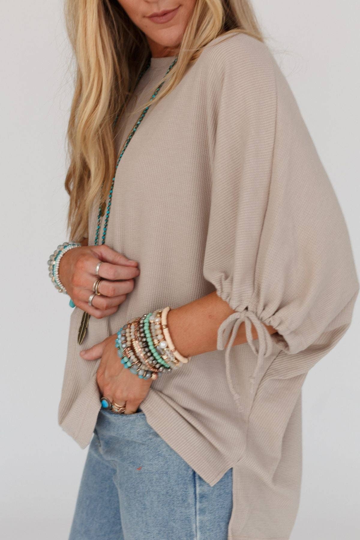 Three Bird Nest - Little Lark Puff Sleeve Tee - Taupe
