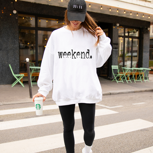 Trendznmore - Weekend. Distressed Typography Funny Graphic Sweatshirt