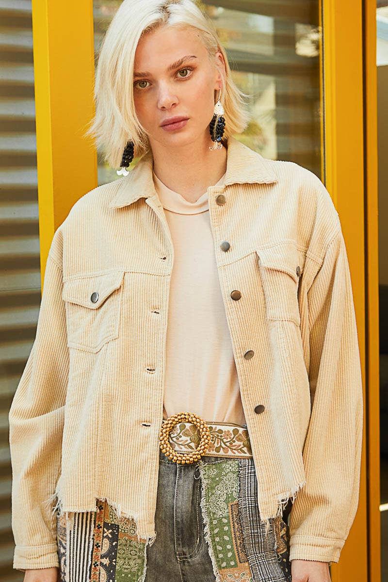 Pol Clothing - Pocket Front Button Down Corduroy Trucker Jacket SALE