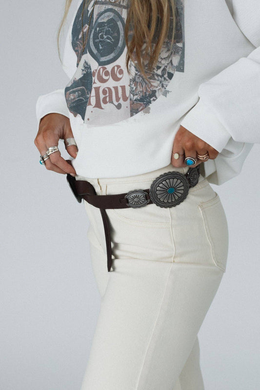 Three Bird Nest - Austin Turquoise Concho Belt - Black