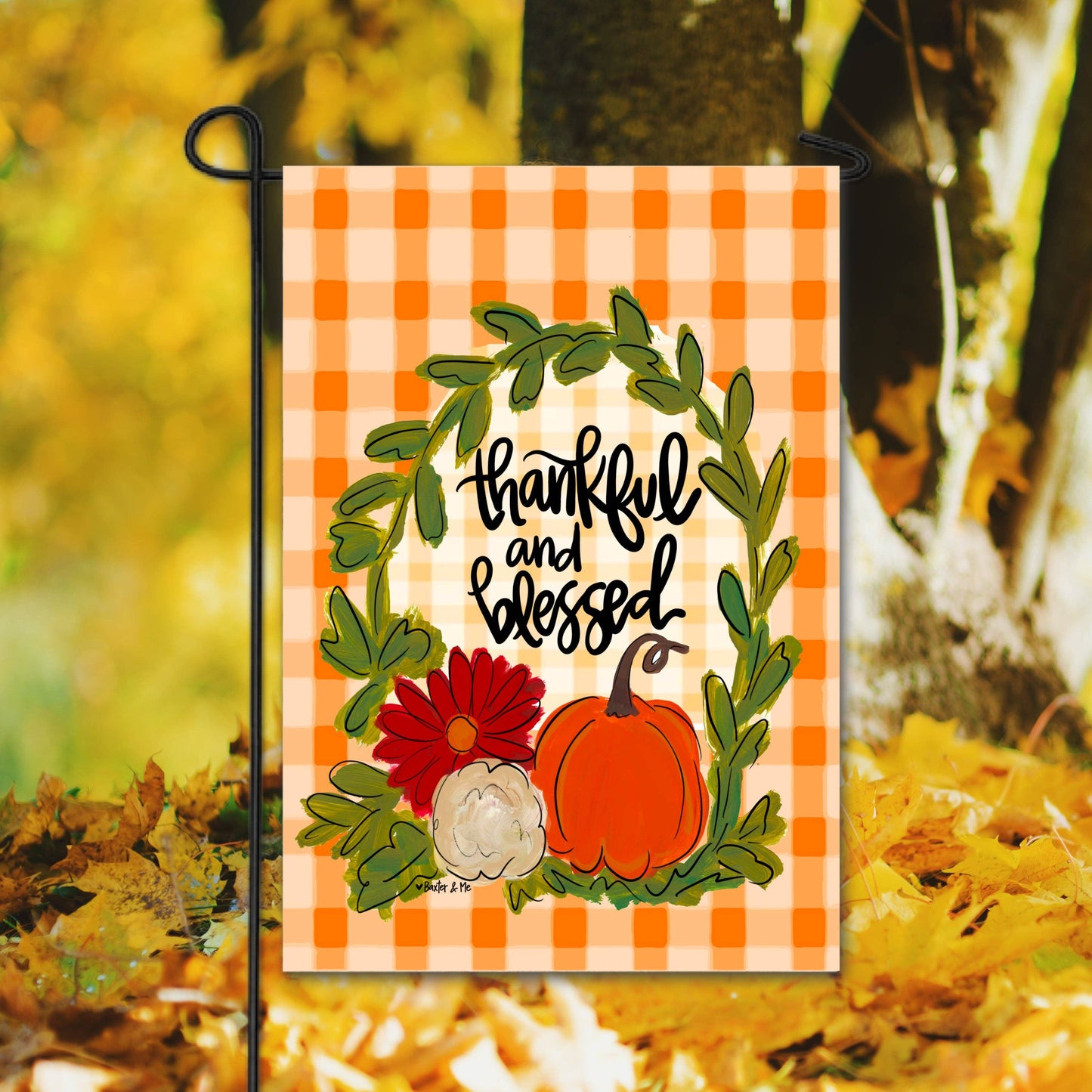 Baxter & Me - Thankful & Blessed Pumpkin Wreath Garden Flag