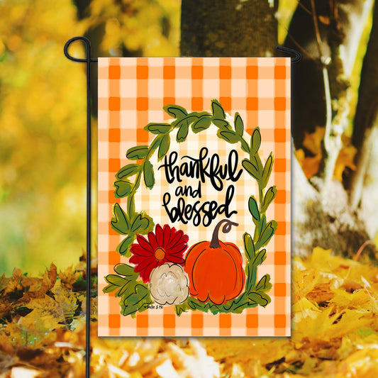 Baxter & Me - Thankful & Blessed Pumpkin Wreath Garden Flag