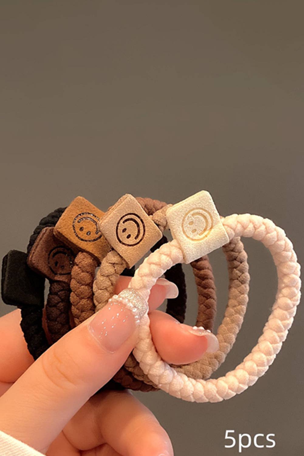 Lovesoft - Chestnut 5pcs Smile Face Decor Braided Hair Ties