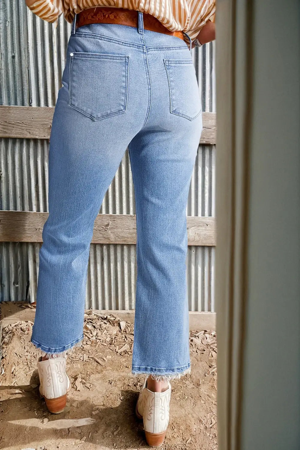 Lovesoft - Beau Blue Mineral Wash High-Waist Raw Hem Flared Jeans