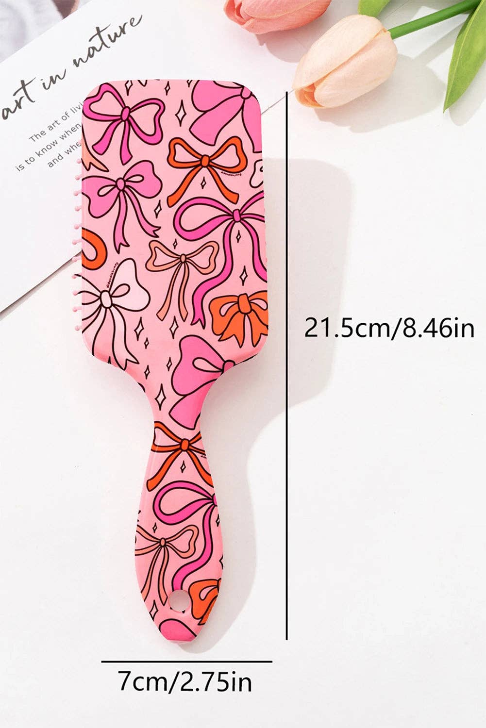 Lovesoft - Peach Blossom Starry Ribbon Bow Print Air Cushion Comb