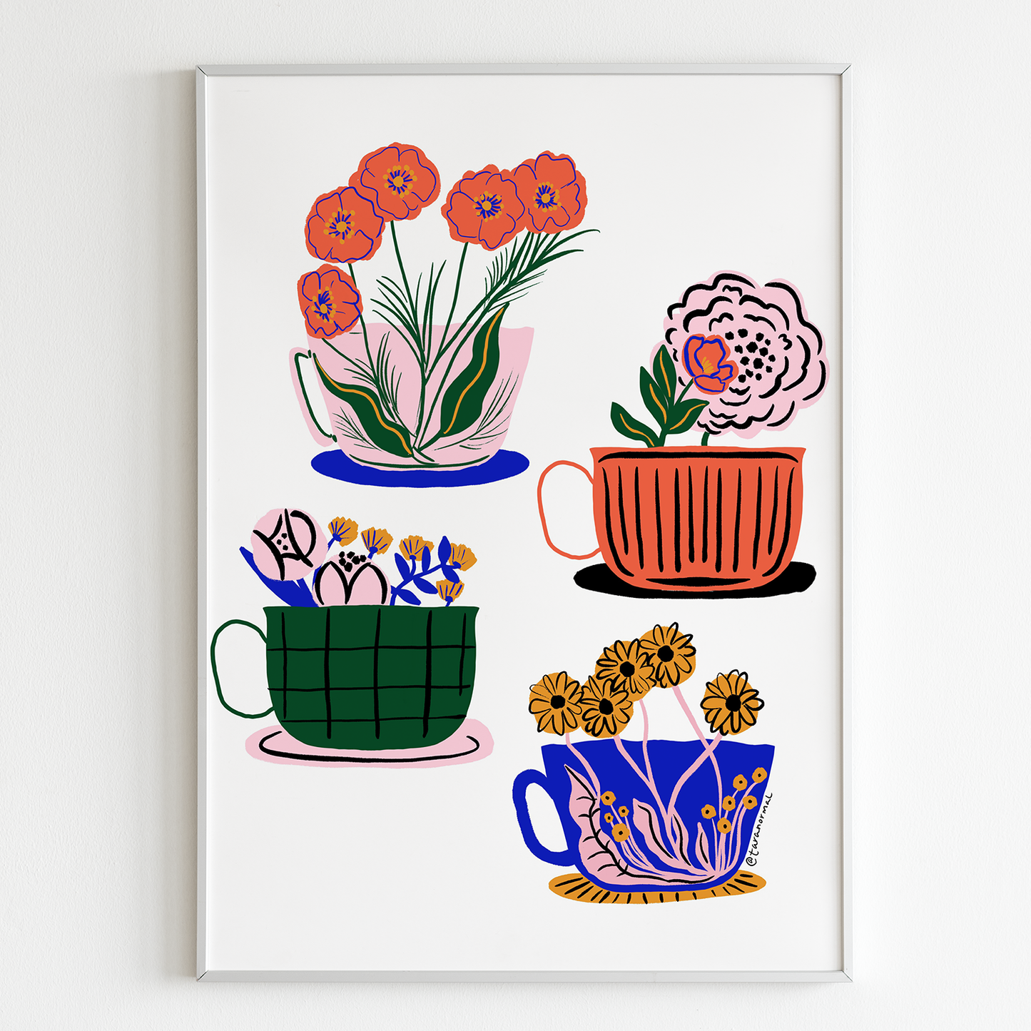 Tara Reed - Floral Tea Cups 8" x 10" Art Print