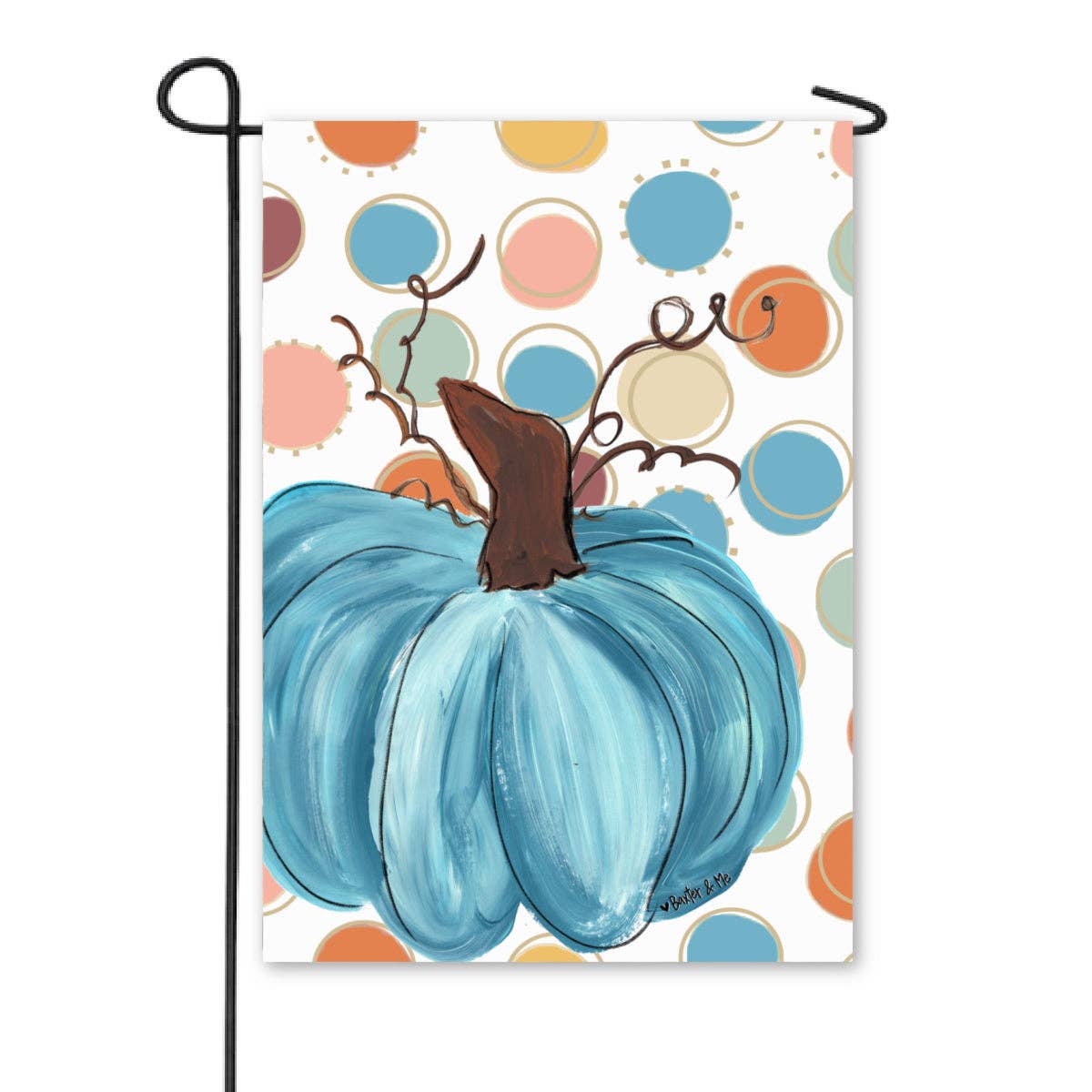 Baxter & Me - Colorful Polka Dot Blue Pumpkin Garden Flag