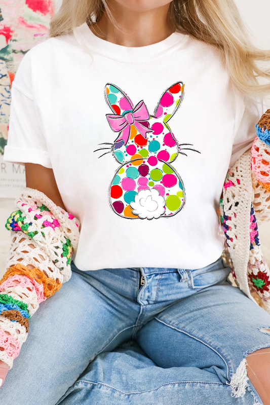 Little Daisy Closet - LDC Polka Dot Bow Rabbit Graphic Crewneck Easter Fashion Tee