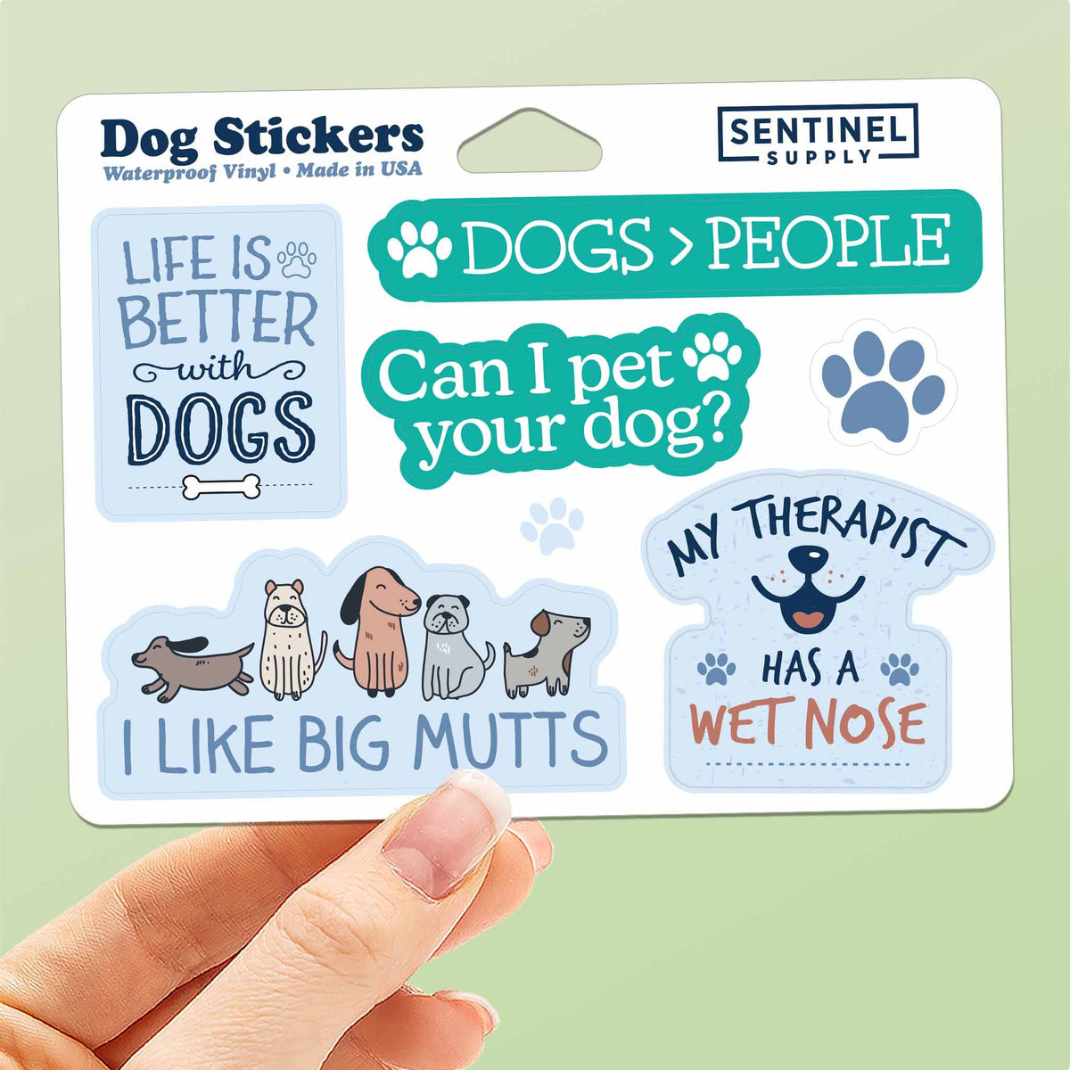 Sentinel Supply - Dog Sticker Sheet - Set of 6 Mini Pet Decals w/ Hanger
