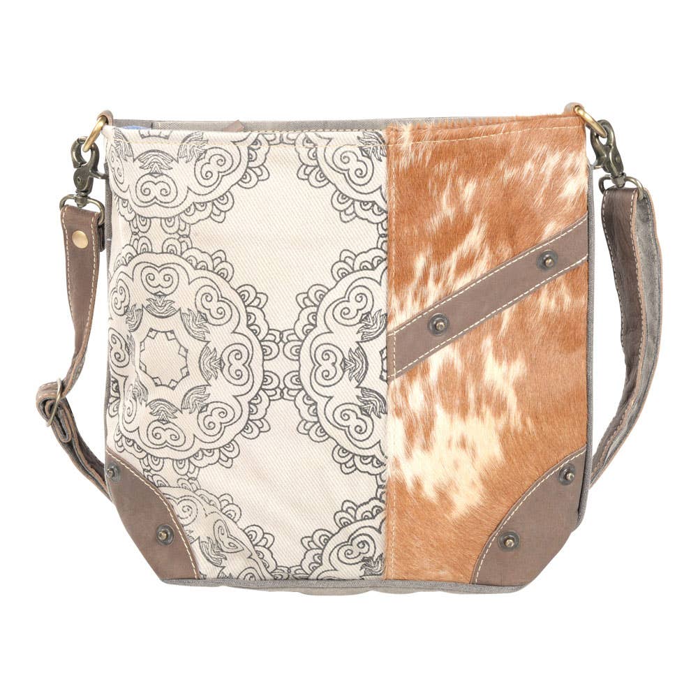Clea Ray Canvas Bags & Clothing - Circle Design Shoulder Bag With Fur