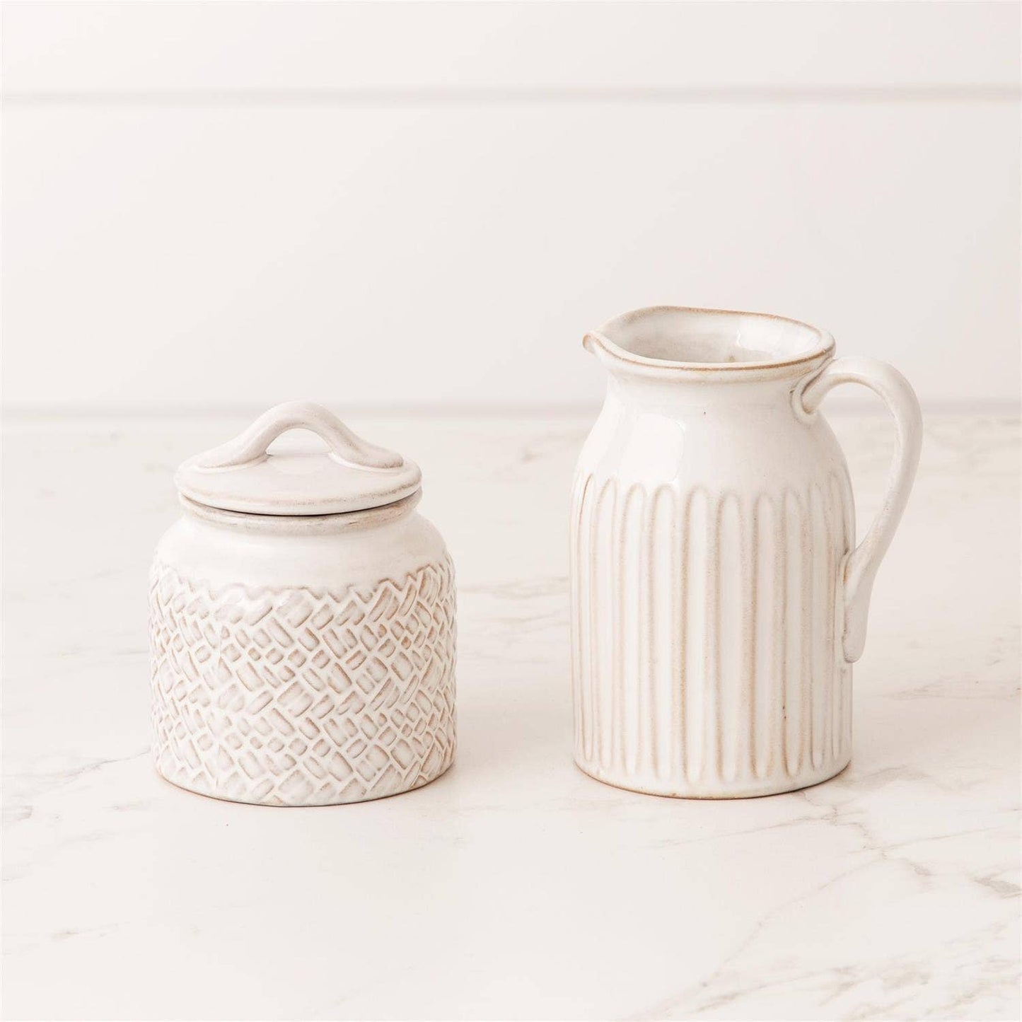 Audrey's Home & Gift - Debossed Stoneware Cream And Sugar Set (Set Of 02)