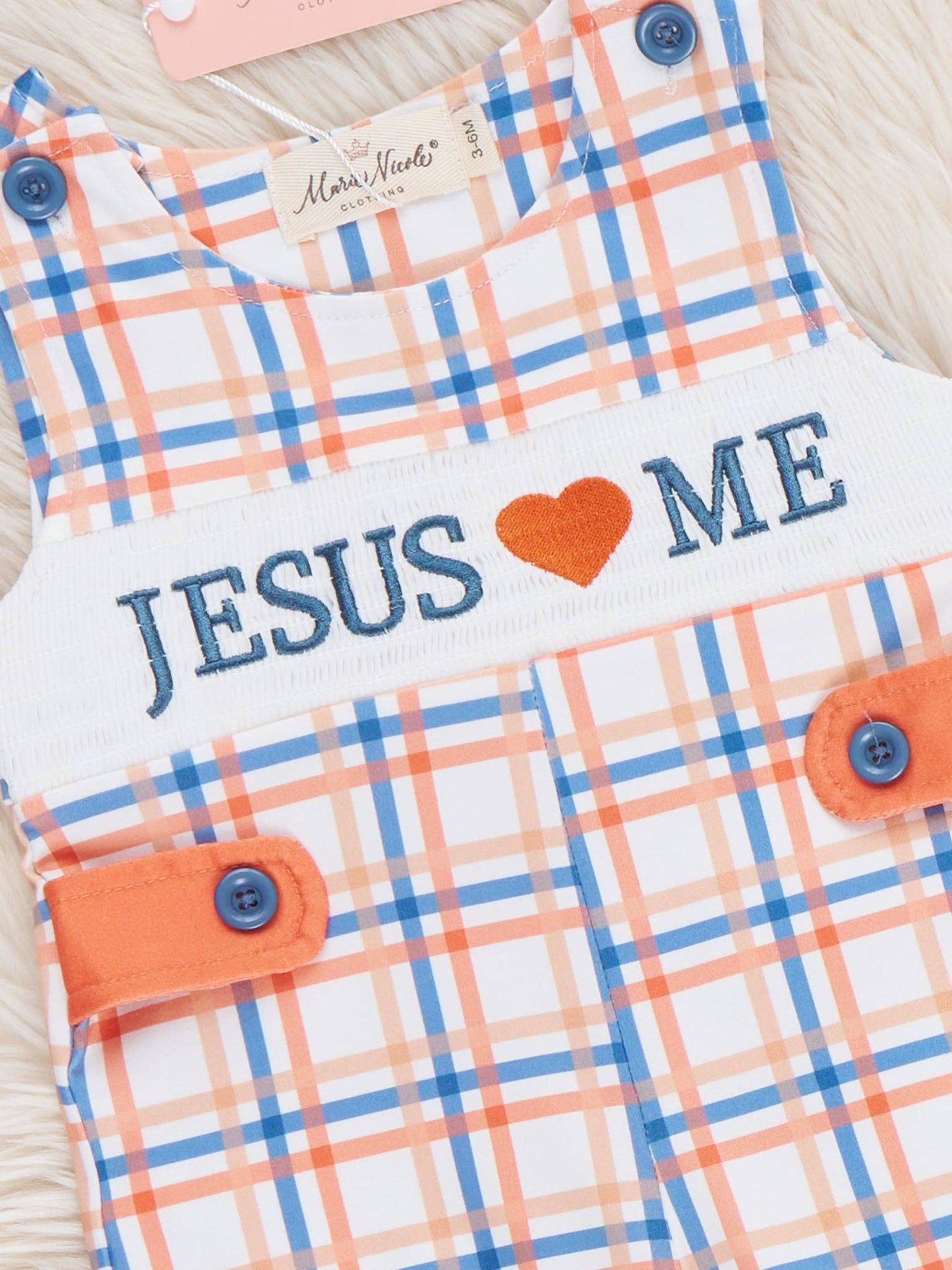 Marie Nicole Clothing - Graceful Plaid "Jesus Loves Me" Romper