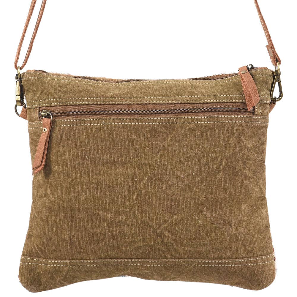 Clea Ray Canvas Bags & Clothing - Crossbody With Brown Tones Canvas Rug And Fur